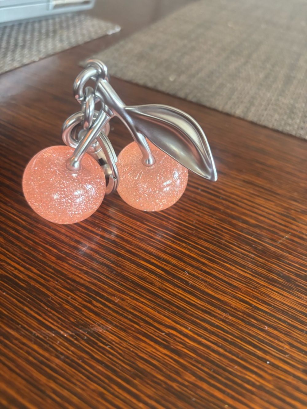 Glitter Pink Cherry Charm Keychain